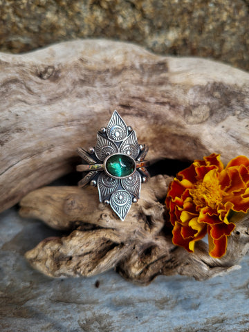 Bague tourmaline bleu/verte taille réglable
