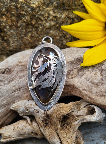 Pendentif agate montana/ lion