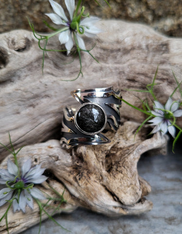 Bague obsidienne argenté taille 60