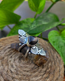 Bague pierre de lune noire Taille réglable