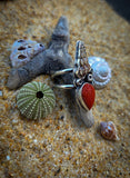 Bague corail rouge/ coquillage taille 56