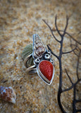 Bague corail rouge/ coquillage taille 56