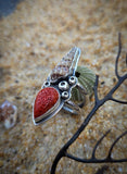 Bague corail rouge/ coquillage taille 56