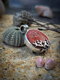 Pendentif double face corail rouge/ cauris